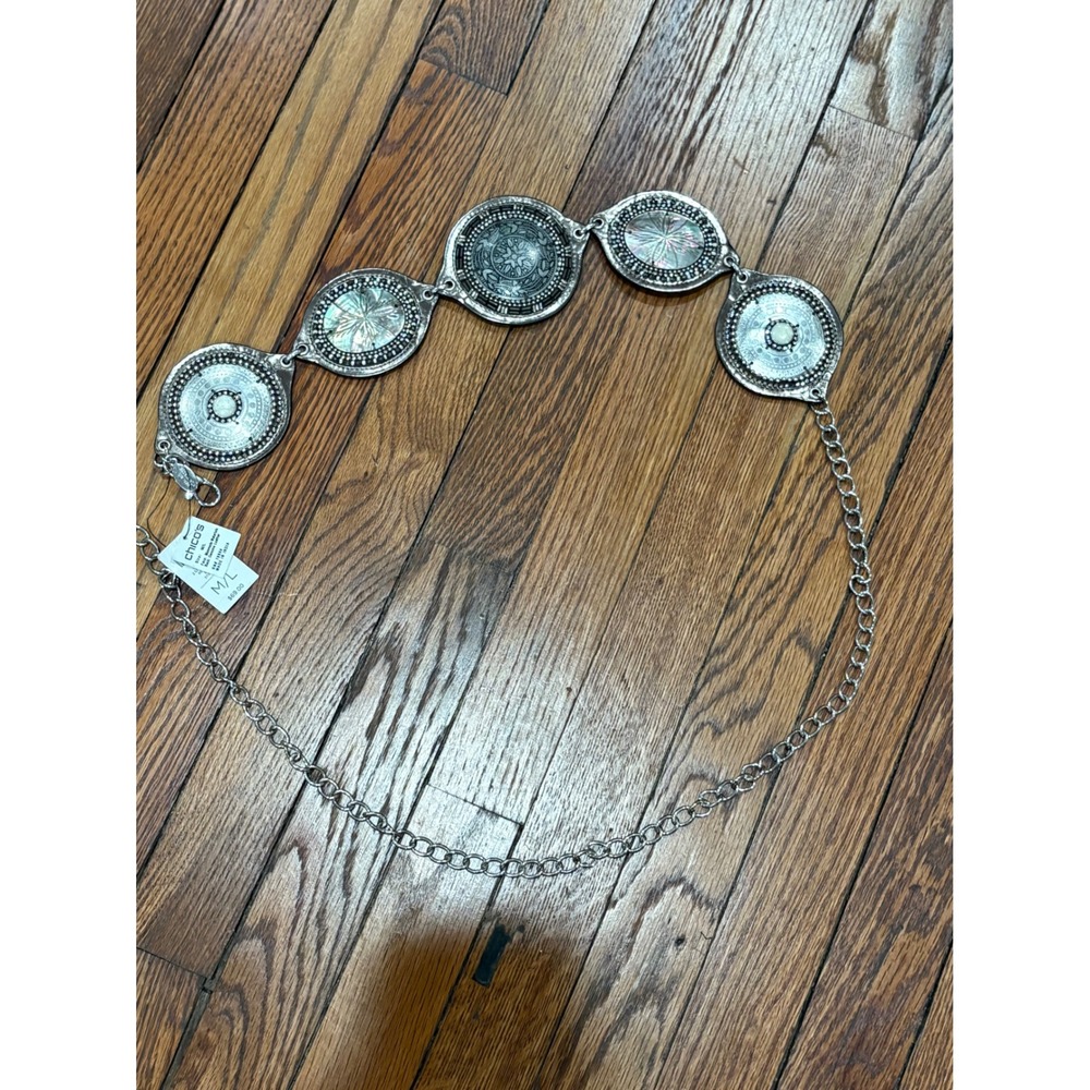 Chico's Genevieve Silver Medallion Chain Belt M/L NWT - Picture 2 of 7